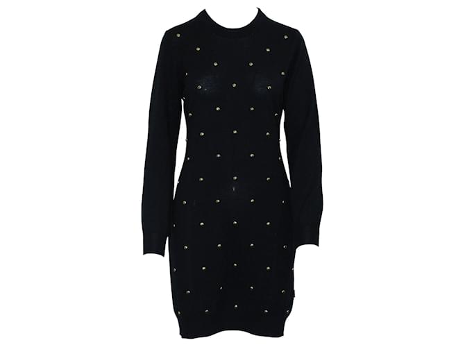 Love Moschino Schwarzes Sweater-Kleid mit goldenen Nieten Wolle  ref.567774